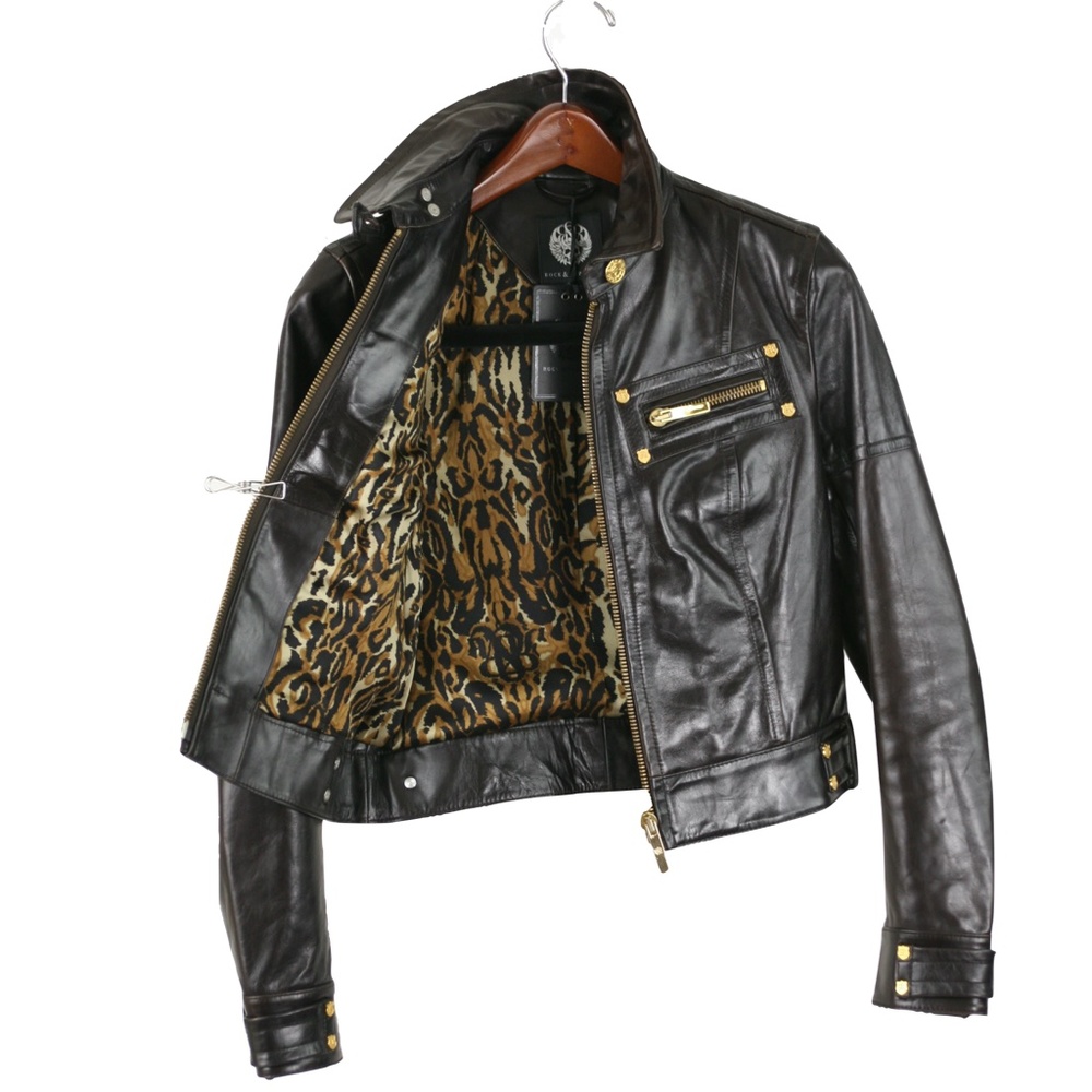 ROCK & REPUBLIC VICTORIA BECKHAM RARE Brown Leather Biker Moto Jacket - Picture 3 of 15